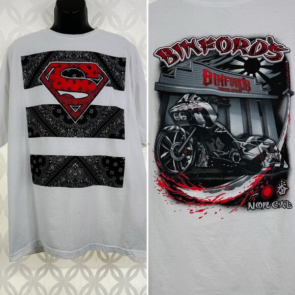 Superman AKA Binford's Custom Cycles Nor Cal Bananda White Tee Size 2XL - Picture 1 of 8